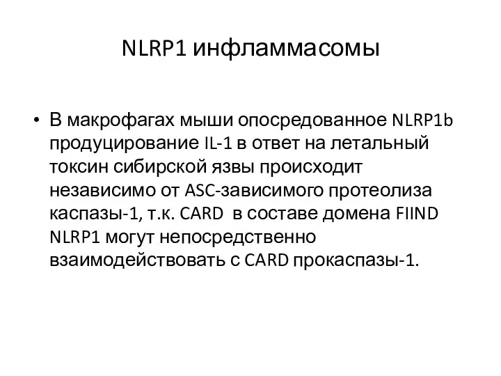 NLRP1 инфламмасомы В макрофагах мыши опосредованное NLRP1b продуцирование IL-1 в