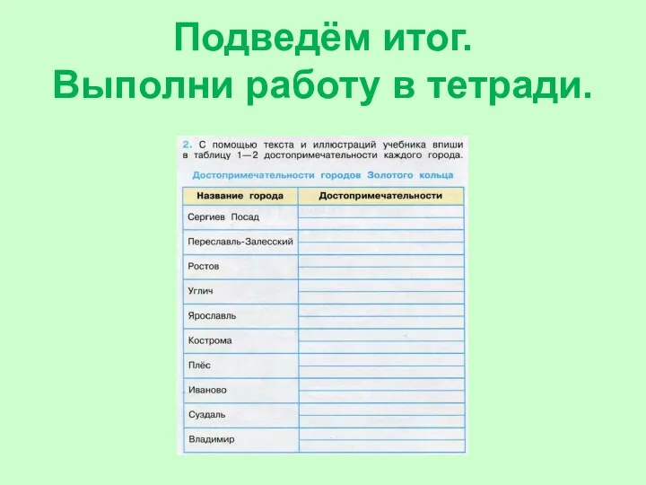 Подведём итог. Выполни работу в тетради.