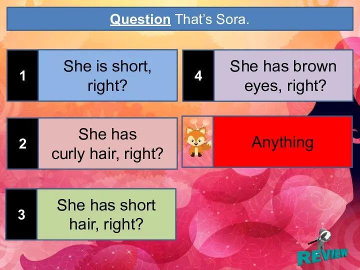 1 Question That’s Sora. She is short, right? 2 She