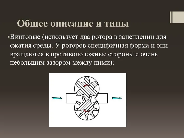 Общее описание и типы Винтовые (использует два ротора в зацеплении