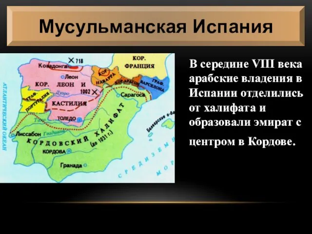 В середине VIII века арабские владения в Испании отделились от