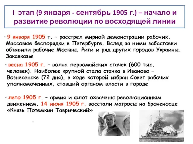 I этап (9 января - сентябрь 1905 г.) – начало