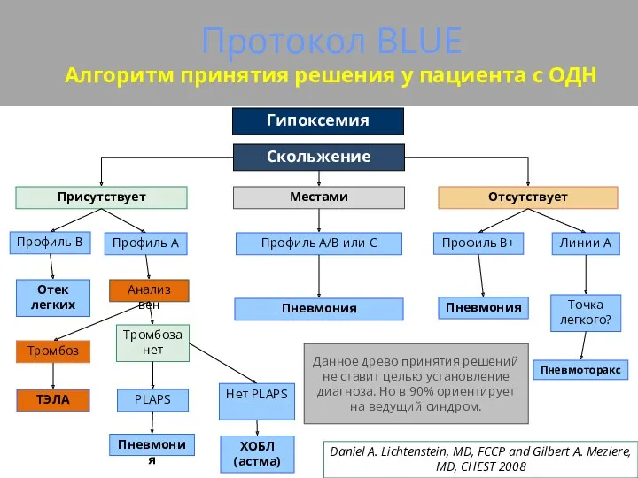 Протокол BLUE Алгоритм принятия решения у пациента с ОДН Скольжение легкого Профиль B
