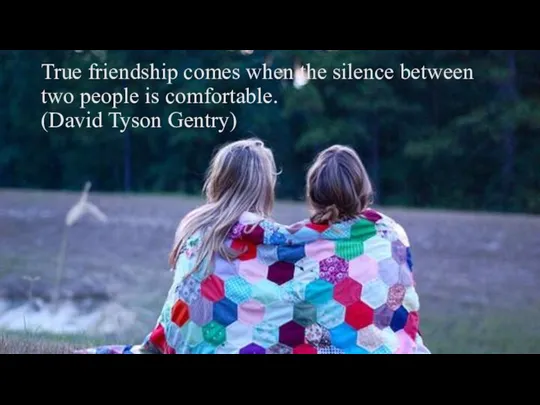 True friendship comes when the silence between two people is comfortable. (David Tyson Gentry)