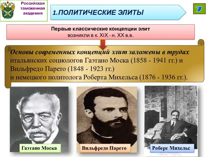 Первые классические концепции элит возникли в к. ХIХ - н.