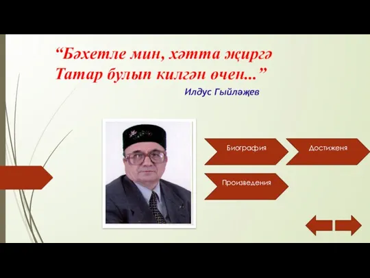 “Бәхетле мин, хәтта җиргә Татар булып килгән өчен...” Илдус Гыйләҗев Биография Достиженя Произведения