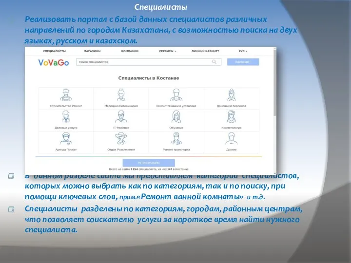 Специалисты Реализовать портал с базой данных специалистов различных направлений по