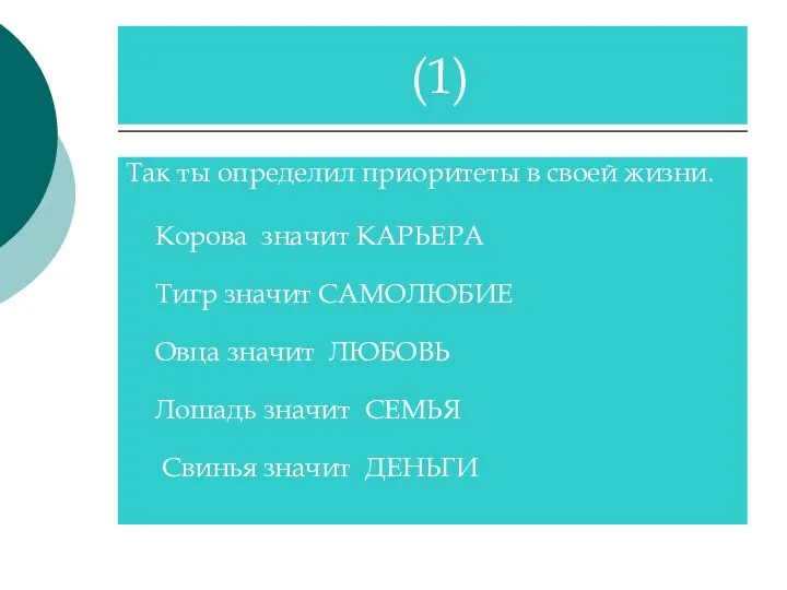 Так ты определил приоритеты в своей жизни. Корова значит КАРЬЕРА