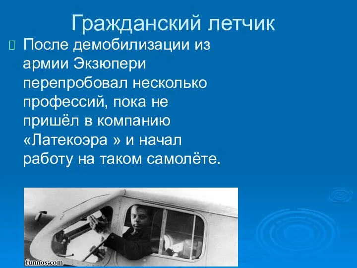 Гражданский летчик После демобилизации из армии Экзюпери перепробовал несколько профессий,