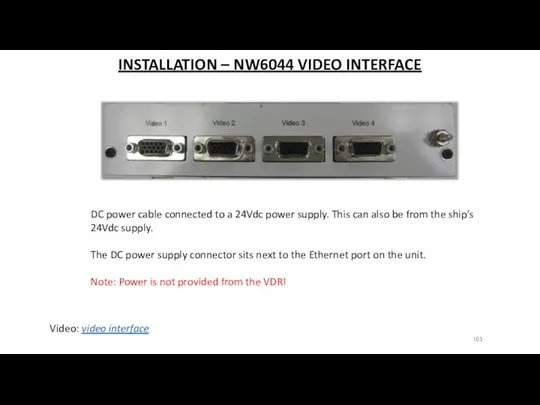 INSTALLATION – NW6044 VIDEO INTERFACE Video: video interface DC power