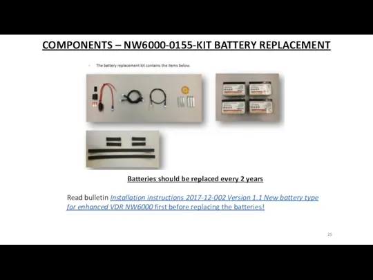 COMPONENTS – NW6000-0155-KIT BATTERY REPLACEMENT Batteries should be replaced every