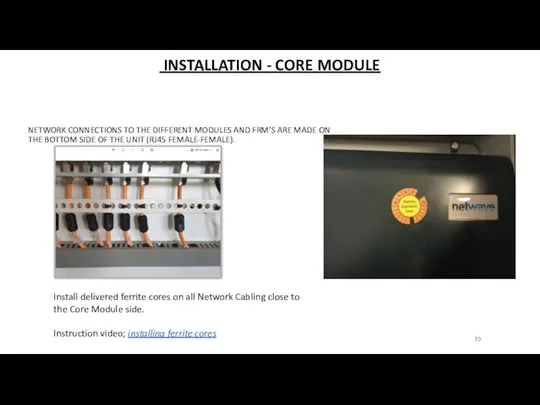 INSTALLATION - CORE MODULE NETWORK CONNECTIONS TO THE DIFFERENT MODULES