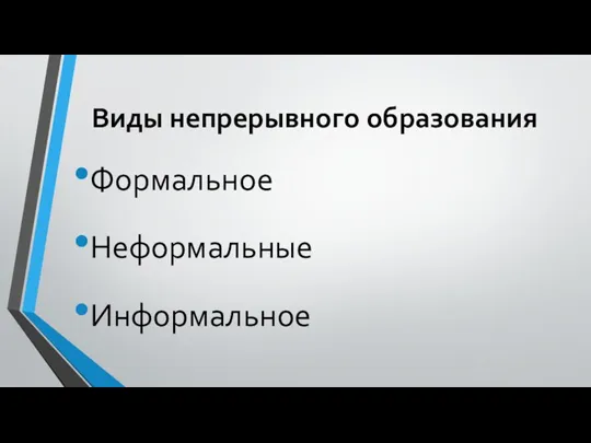 Виды непрерывного образования Формальное Неформальные Информальное