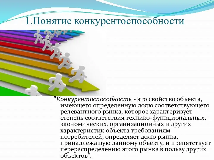 1.Понятие конкурентоспособности "Конкурентоспособность - это свойство объекта, имеющего определенную долю