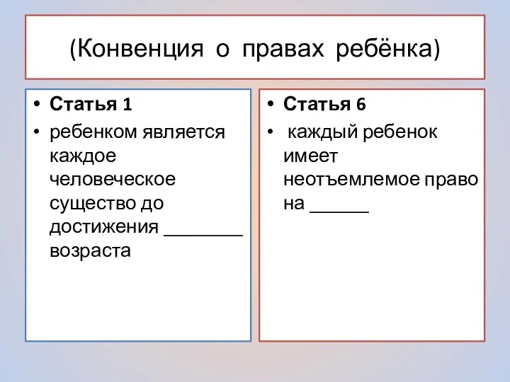 (Конвенция о правах ребёнка) Статья 1 ребенком является каждое человеческое