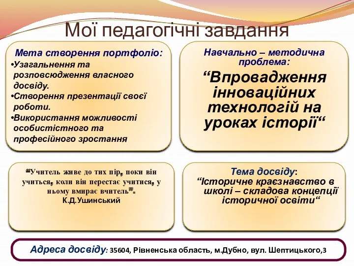 Тема досвіду: “Історичне краєзнавство в школі – складова концепції історичної