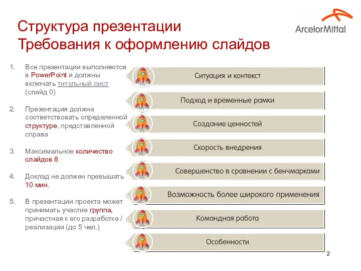 Структура презентации Требования к оформлению слайдов