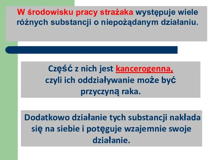 W środowisku pracy strażaka występuje wiele różnych substancji o niepożądanym