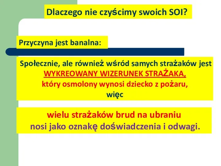 wielu strażaków brud na ubraniu nosi jako oznakę doświadczenia i