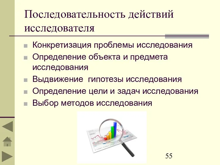 Последовательность действий исследователя Конкретизация проблемы исследования Определение объекта и предмета