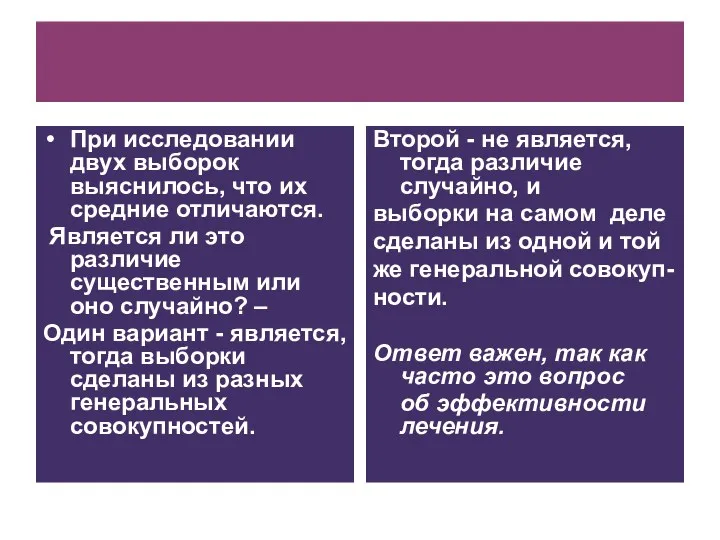 При исследовании двух выборок выяснилось, что их средние отличаются. Является