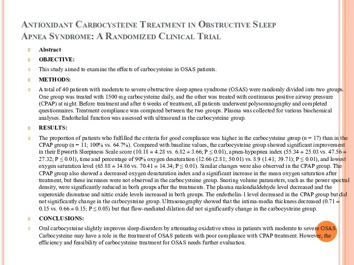 Antioxidant Carbocysteine Treatment in Obstructive Sleep Apnea Syndrome: A Randomized