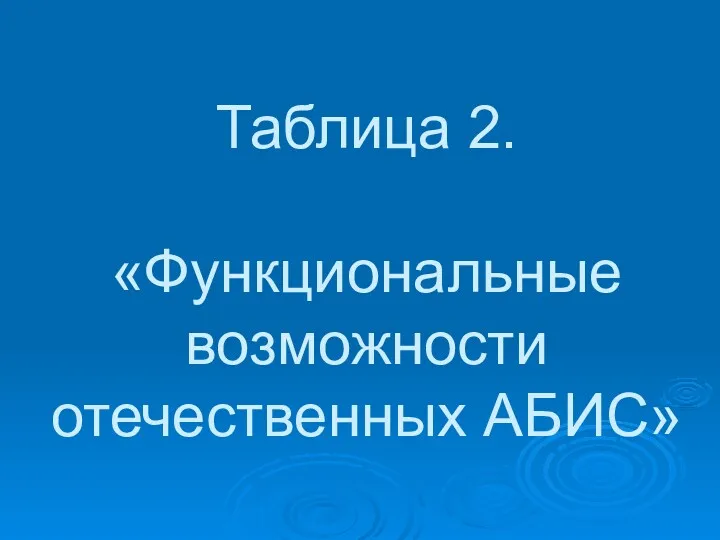 Таблица 2. «Функциональные возможности отечественных АБИС»