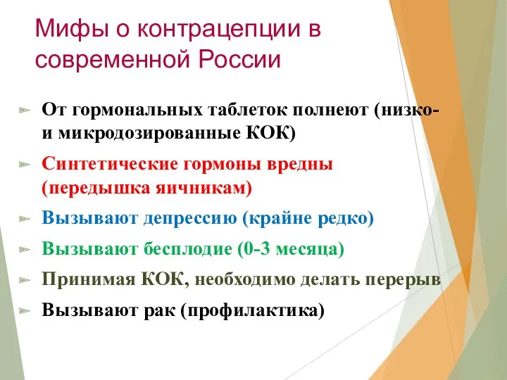 Мифы о контрацепции в современной России От гормональных таблеток полнеют (низко- и микродозированные