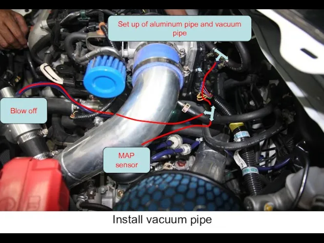 Install vacuum pipe Blow off MAP sensor Set up of aluminum pipe and vacuum pipe