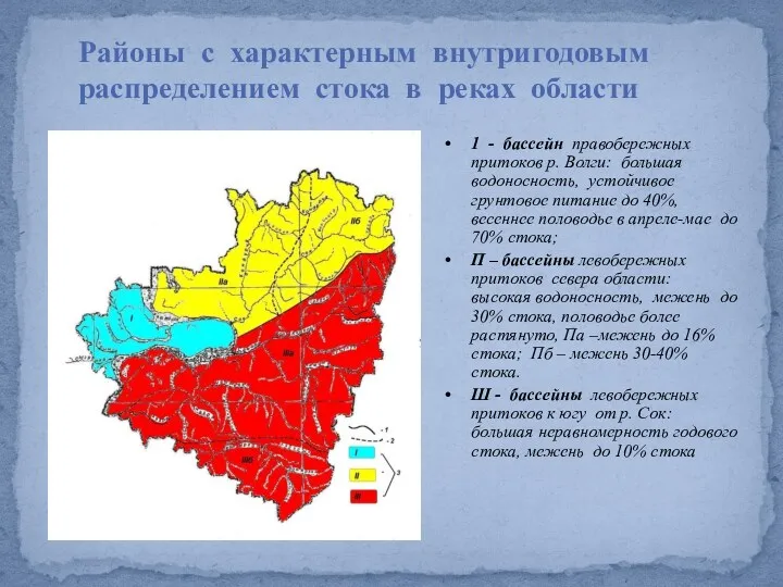 Районы с характерным внутригодовым распределением стока в реках области 1