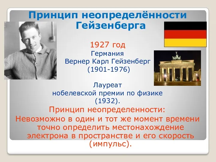 Принцип неопределённости Гейзенберга 1927 год Германия Вернер Карл Гейзенберг (1901-1976)