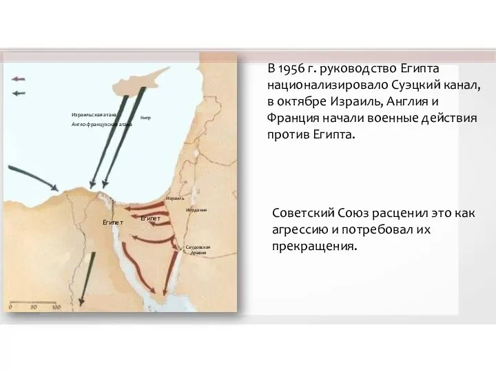 В 1956 г. руководство Египта национализировало Суэцкий канал, в октябре