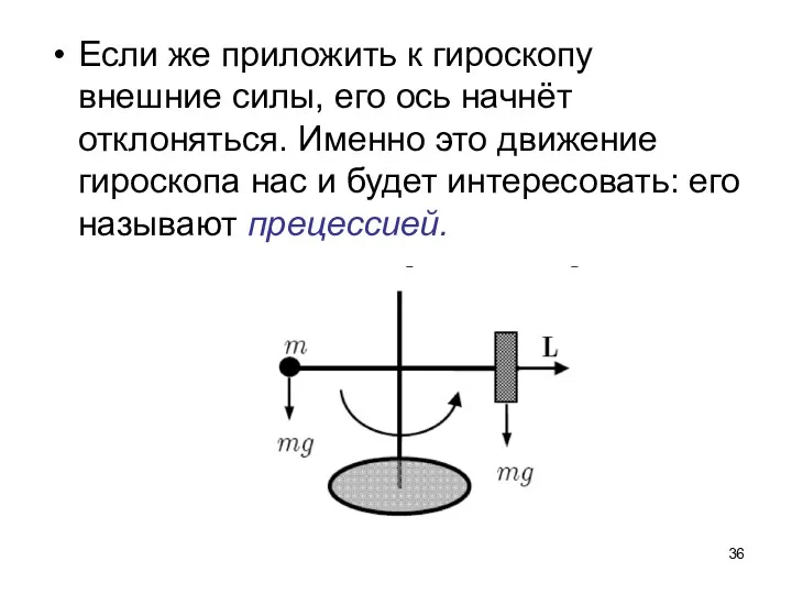 Если же приложить к гироскопу внешние силы, его ось начнёт