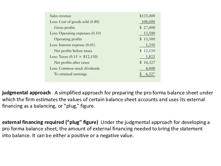 judgmental approach A simplified approach for preparing the pro forma balance sheet under