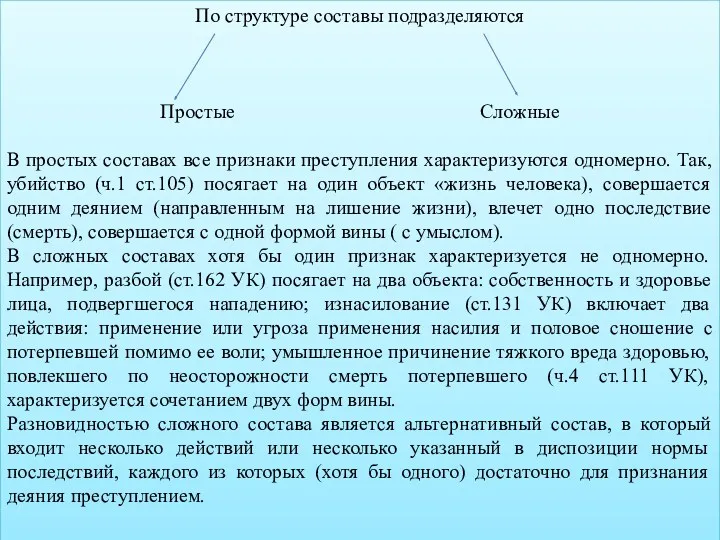 По структуре составы подразделяются Простые Сложные В простых составах все