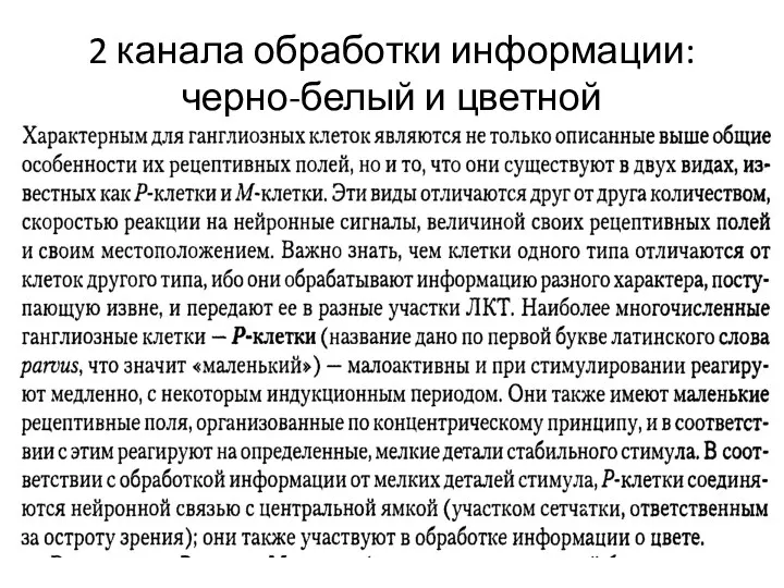 2 канала обработки информации: черно-белый и цветной