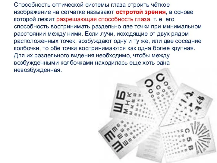 Способность оптической системы глаза строить чёткое изображение на сетчатке называют