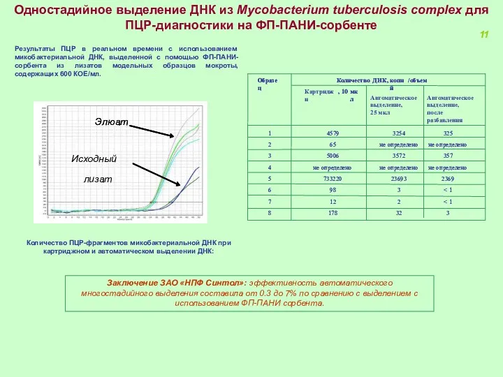 Результаты ПЦР в реальном времени с использованием микобактериальной ДНК, выделенной