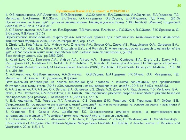 Публикации Жигис Л.С. с соавт. за 2013-2016 г.г. 1. О.В.Котельникова,