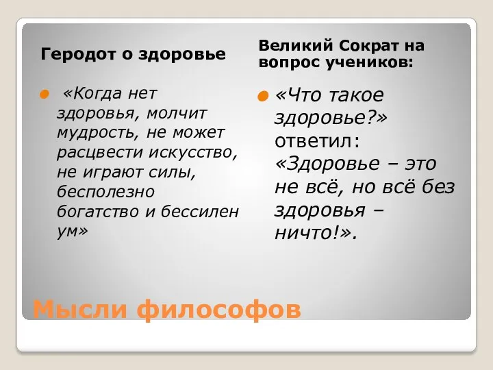 Мысли философов Геродот о здоровье Великий Сократ на вопрос учеников: