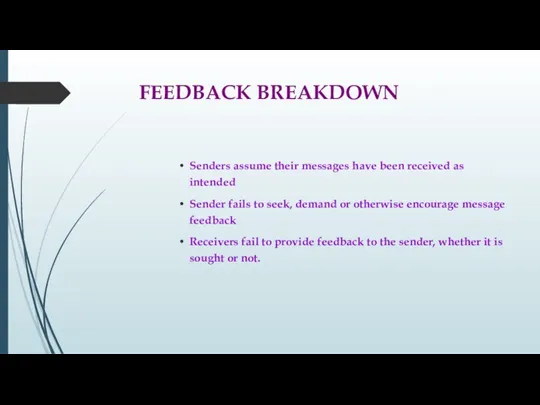 FEEDBACK BREAKDOWN Senders assume their messages have been received as