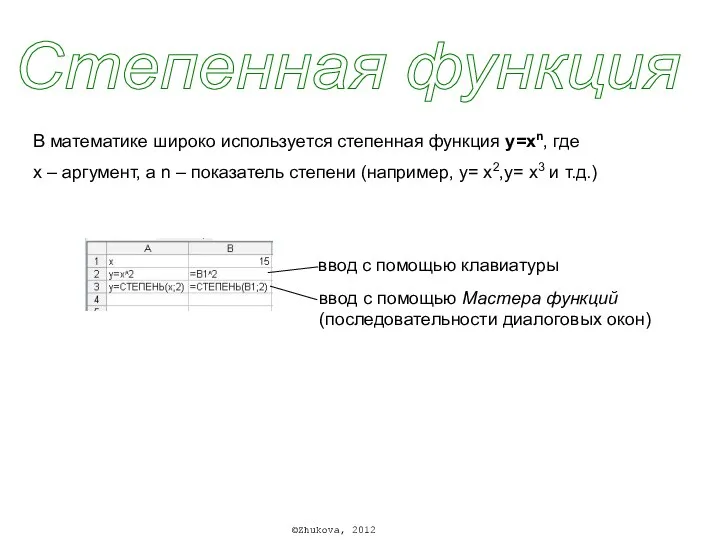 Степенная функция В математике широко используется степенная функция y=хn, где