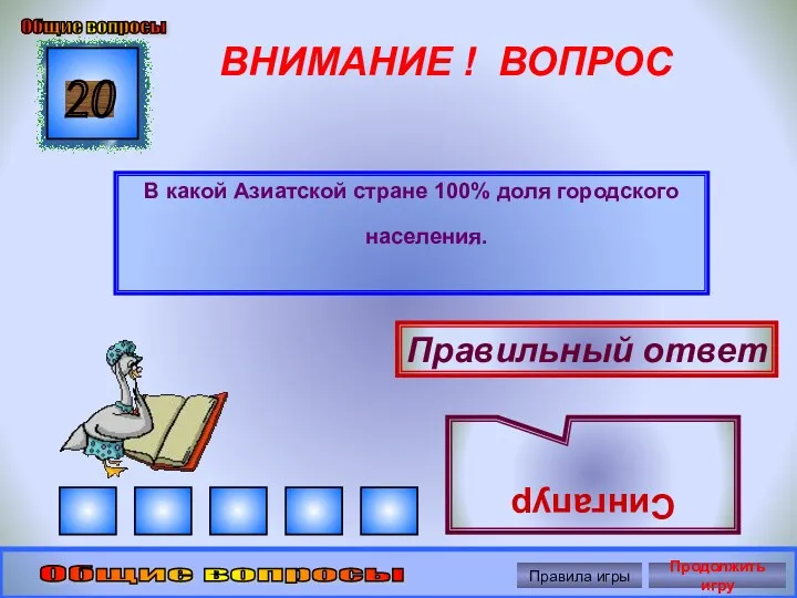 ВНИМАНИЕ ! ВОПРОС В какой Азиатской стране 100% доля городского