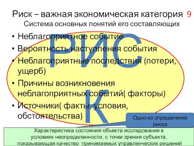 Характеристика состояния объекта исследования в условиях неопределенности, с точки зрения