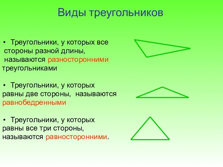 Виды треугольников Треугольники, у которых все стороны разной длины, называются