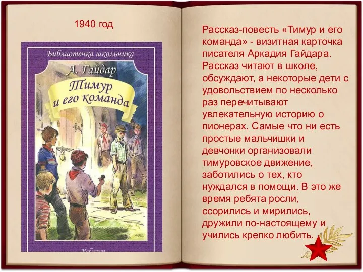 1940 год Рассказ-повесть «Тимур и его команда» - визитная карточка