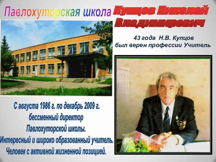 Павлохуторская школа Купцов Николай Владимирович С августа 1986 г. по декабрь 2009 г.