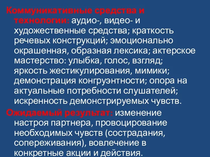 Коммуникативные средства и технологии: аудио-, видео- и художественные средства; краткость