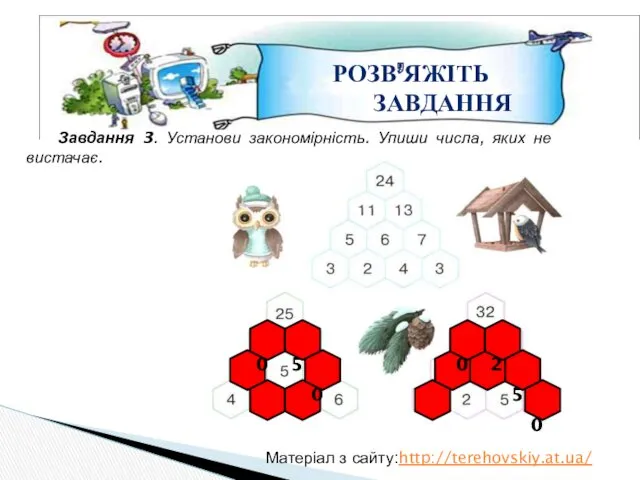 РОЗВ’ЯЖІТЬ ЗАВДАННЯ Завдання 3. Установи закономірність. Упиши числа, яких не