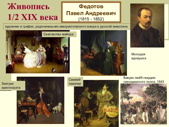 Живопись 1/2 XIХ века Федотов Павел Андреевич (1815 - 1852) художник и график,